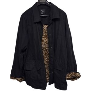 Dennis Basso Black Jacket with Leopard Accents Rain Coat